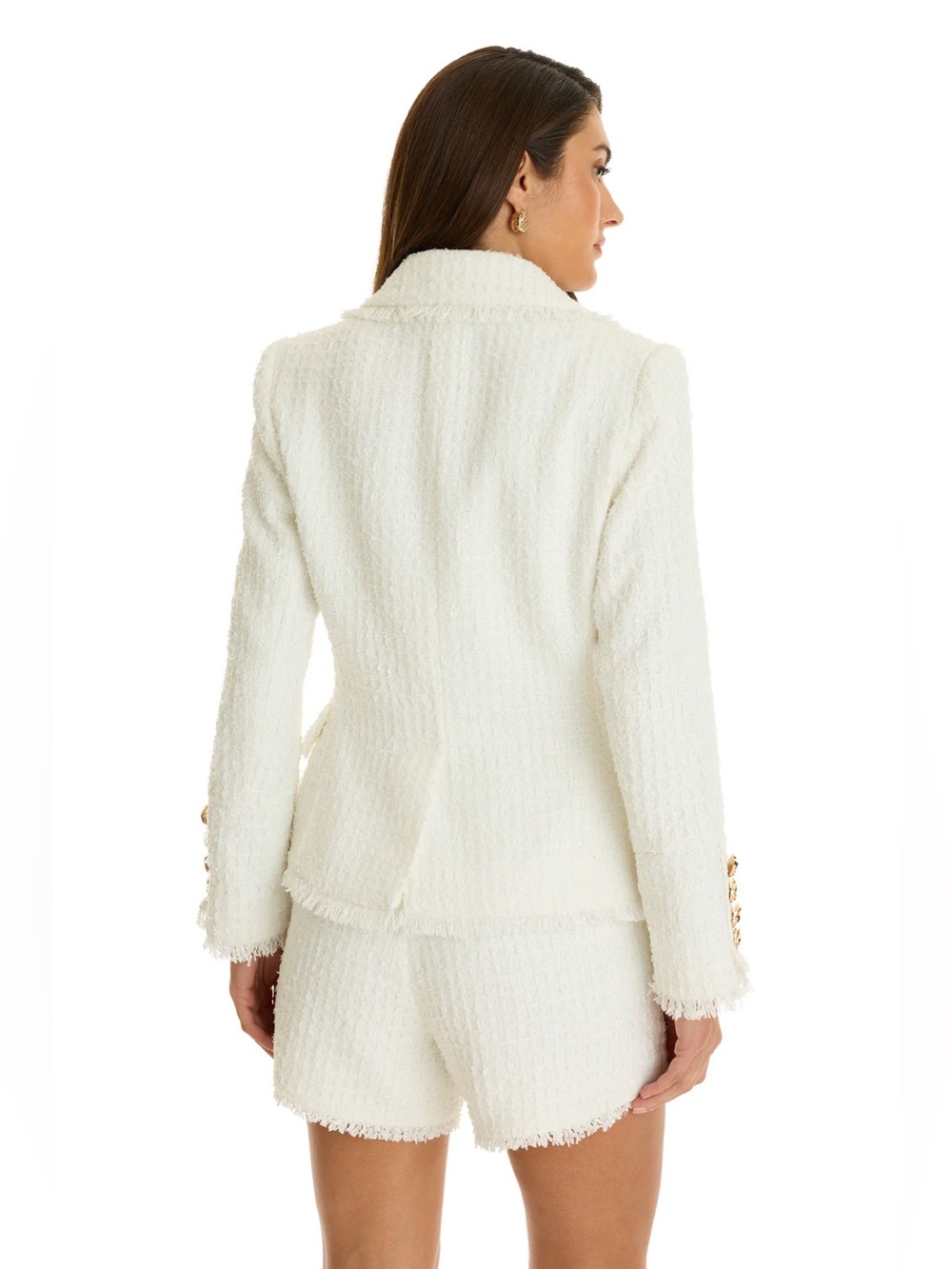 The Noli Shop GISELLE Single Breasted White Tweed Blazer - Picture 5 of 14